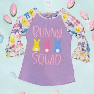 Girls Bunny Squad top with ruffled qtr length sleeves. Size 7/8